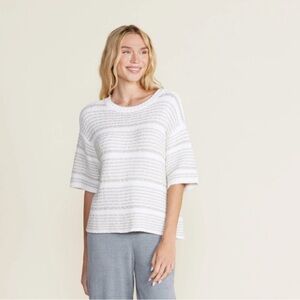Barefoot Dreams Boucle Striped Pullover Sweater Pearl Stone Size XS EUC